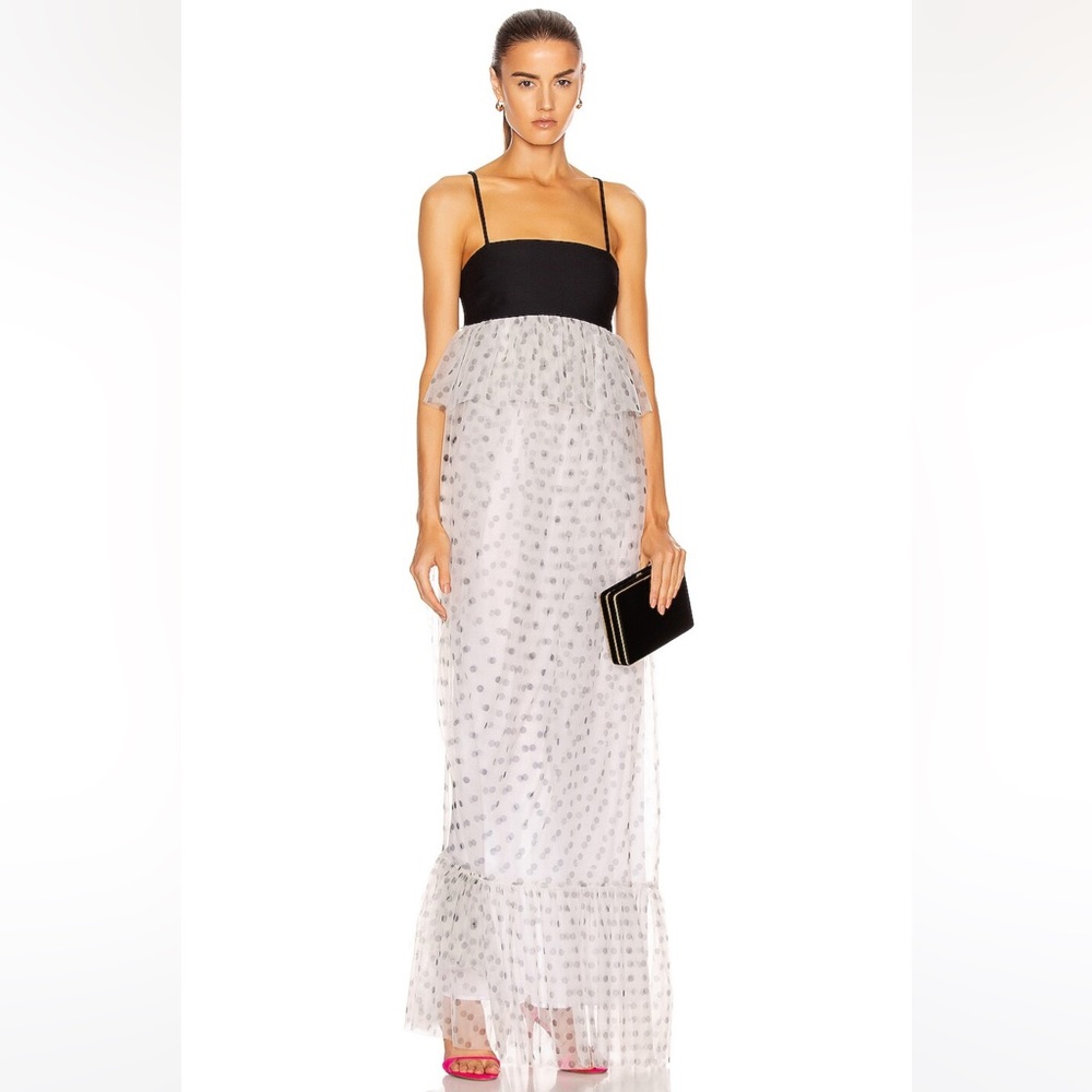 NWT Staud Petunia Polka Dotted Tulle Maxi Peplum Party Dress 4